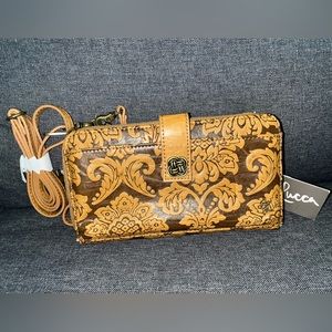 Elliott Lucca Embossed Leather Wallet/Clutch With Removable Strap NWT Style-Theo
